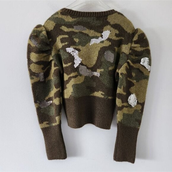 ZARA | Camo Sweater Cropped Sequin Details Military Green Sz LARGE - Picture 3 of 6